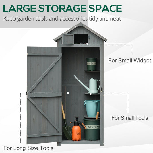 Garden Shed with 3 Shelves Solid Fir Wood Storage Cabinet Grey
