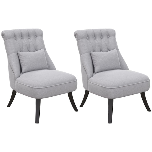 Fabric Single Sofa Dining Chair Tub Chair Upholstered W/ Pillow Solid Wood Leg Home Living Room Furniture Set of 2 Grey-0