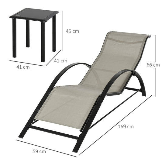 3 Piece Outdoor Lounge Chair Set with Table - Grey Metal Frame