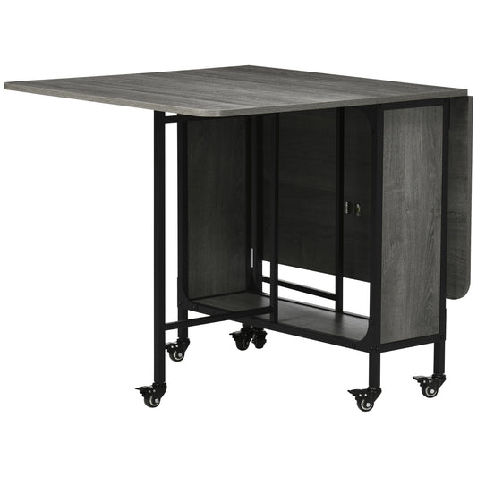 Mobile Drop Leaf Table Folding Kitchen Table Extendable Dining Table For Small Spaces With 6 Wheels & Storage Shelf-0
