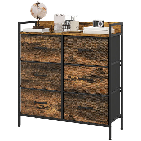 Rustic Chest of Six Fabric Drawers - Rustic Brown-0