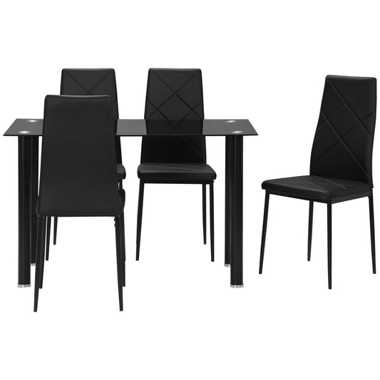 Modern Dining Table Set for 4, Space-Saving 5 Pieces Kitchen Table Set with Rectangle Table and Steel Frame, Black-0