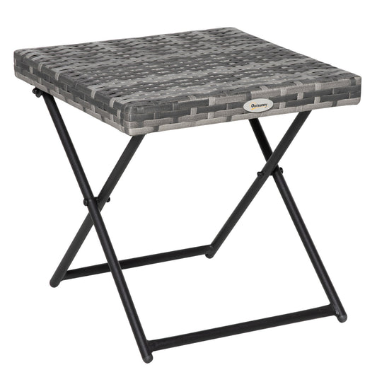 Folding Rattan Coffee Table with Steel Frame - Grey