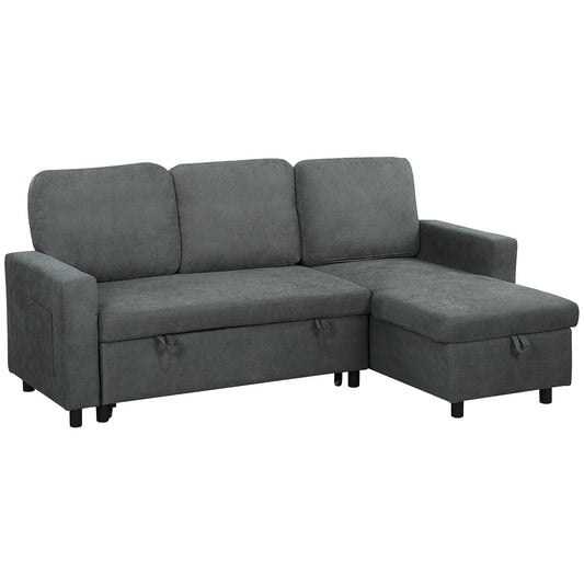 Sofa Bed with Storage, Convertible L Shaped Corner Sofa, 3 Seater Pull Out Sofa Bed with Reversible Chaise, Side Pockets for Living Room, Bedroom, Small Spaces, Charcoal Grey-0