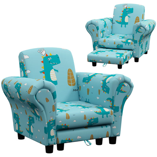 2 Piece Kids Sofa Set with Dinosaur Design - Blue-0
