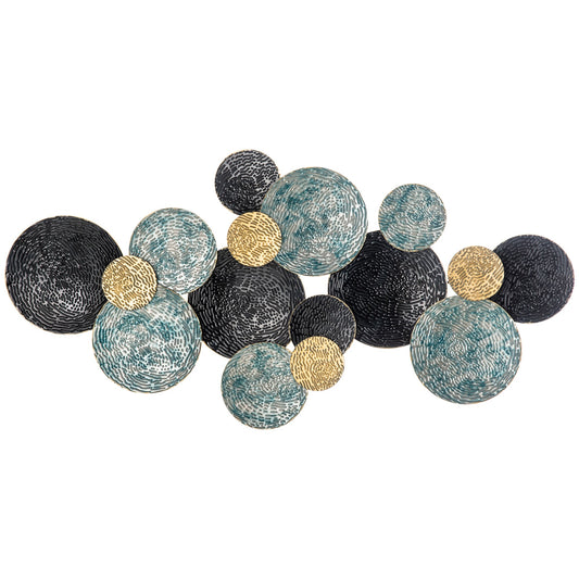 3D Metal Wall Art Modern Circle Hanging Wall Sculptures Home Decor for Living Room Bedroom Dining Room, Blue Black Gold-0