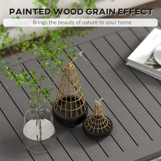 Aluminium Slat Outdoor Side Table with Wood Grain Effect - Brown