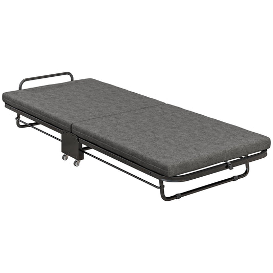 Single Temporary Folding Bed with Comfortable Mattress - Grey-0