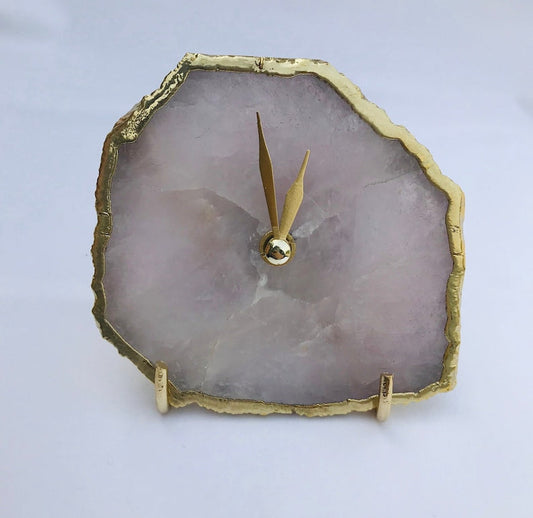 Rose Quartz Agate Desk/wall Clock/Personalised Momento-0