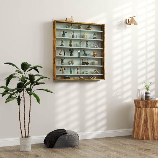 Six Shelf Display Cabinet, with Glass Doors - Brown