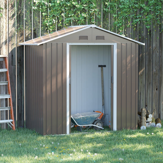 6.5ft Metal Garden Storage Shed with Double Sliding Doors Grey