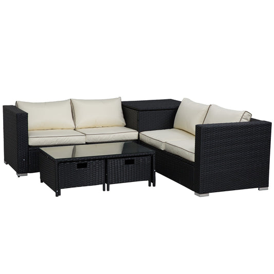 4 Piece Rattan Garden Sofa Set with Storage Table - Black-0