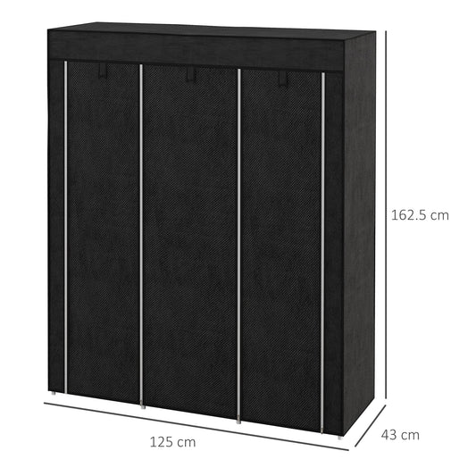 Fabric Wardrobe with Two Rails and Eight Shelves - Black