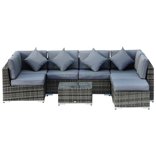 8 Piece Rattan Garden Sofa Set with Aluminium Frame and Coffee Table Grey-0