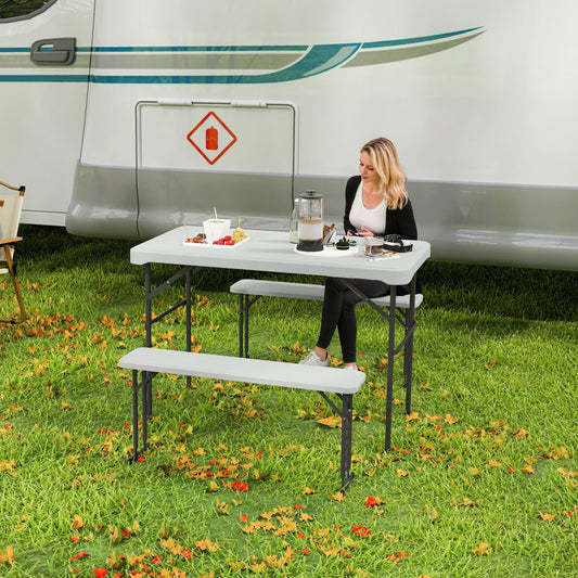 Portable 3 Piece Folding Picnic Table and Bench Set - Light Grey