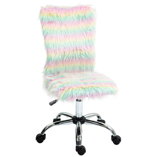 Armless Computer Desk Chair, Fluffy Fabric Swivel Office Chair, Makeup Vanity Chair with Height Adjustable, Wheels, for Home Study Bedroom, Multicolour