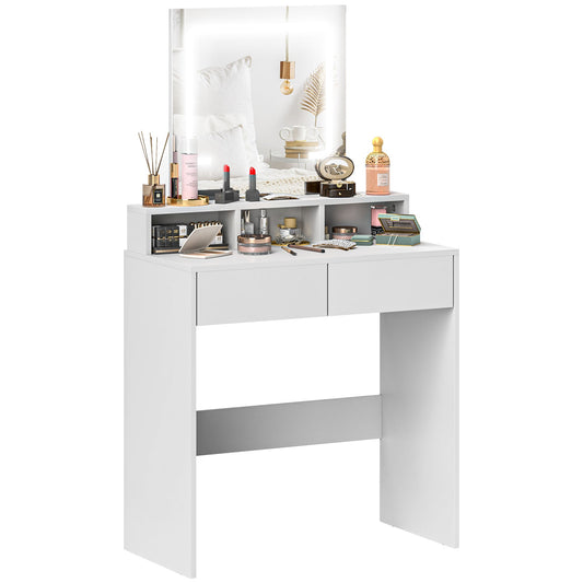 Modern Dressing Table with LED Mirror and Storage Drawers - White
