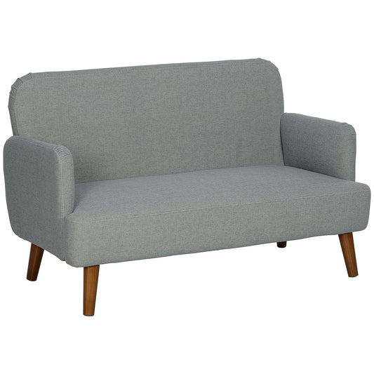 Velvet Feel Fabric 2 Seater Sofa, Small Sofa Loveseat with 21cm Thick Padding and Wood Legs, Grey-0