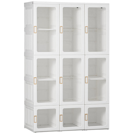 Portable Foldable Clothes Wardrobe with Cube Storage and Hanging Rods - White