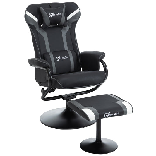 Reclining Chair and Stool Set, Recliner Chair with Headrest, Gaming Chair with Lumbar Support, Pedestal Base for Home Office, Grey
