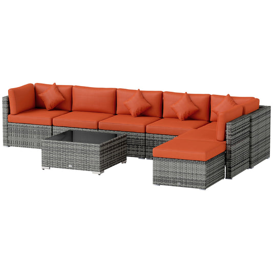 8 Piece Steel Frame Rattan Sofa Set with Cushions - Orange Grey-0