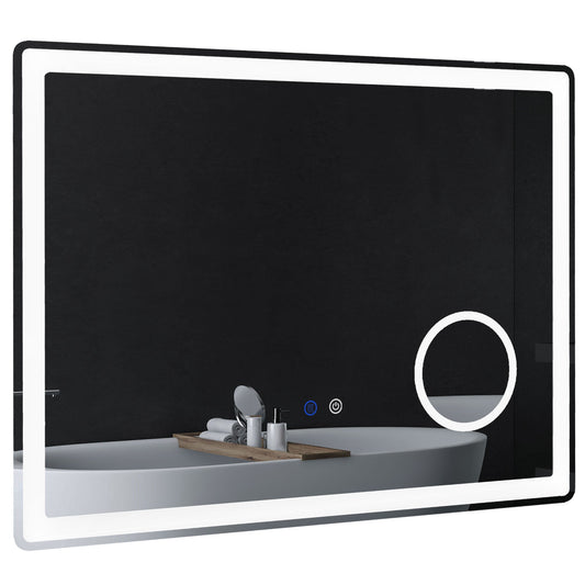 LED Bathroom Mirror with Dimming Lights and Magnification - Silver-0