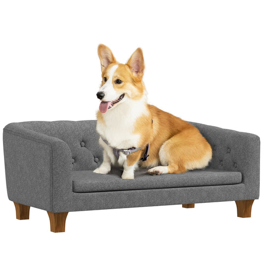 Dog Sofa Bed, Elevated Dog Couch for Small and Medium Dogs, with Soft Cushion, Removable and Washable Cover, Anti-slip Pads, Grey-0