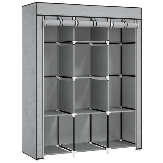 Fabric Wardrobe with Rails and Shelves for Easy Organization - Light Grey