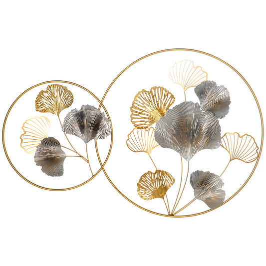 3D Metal Wall Art Modern Ginkgo Leaves Hanging Wall Sculptures Home Decor for Living Room Bedroom Dining Room, Gold-0