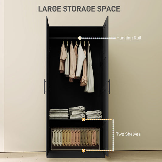 Double Paneled Wardrobe with Shelves - Black