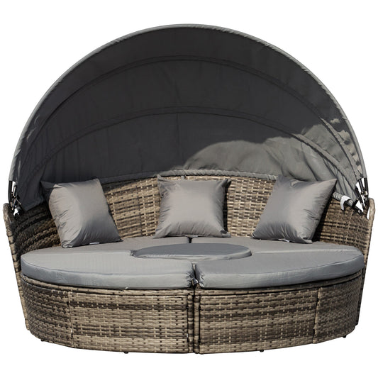 4 Piece Rattan Garden Sofa Bed Set with Cushions and Coffee Table Grey-0