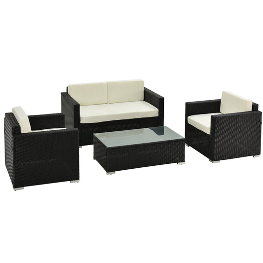 4-Seater Rattan Sofa Set With Steel Frame and Black Cushions-0