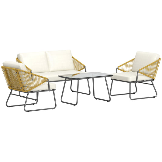 4 Piece Rattan Outdoor Sofa Set with Cushions - Natural-0