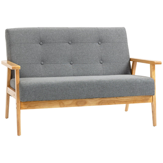 Modern 2-Seat Sofa Linen Fabric Upholstery Tufted Couch with Rubberwood Legs Dark Grey-0