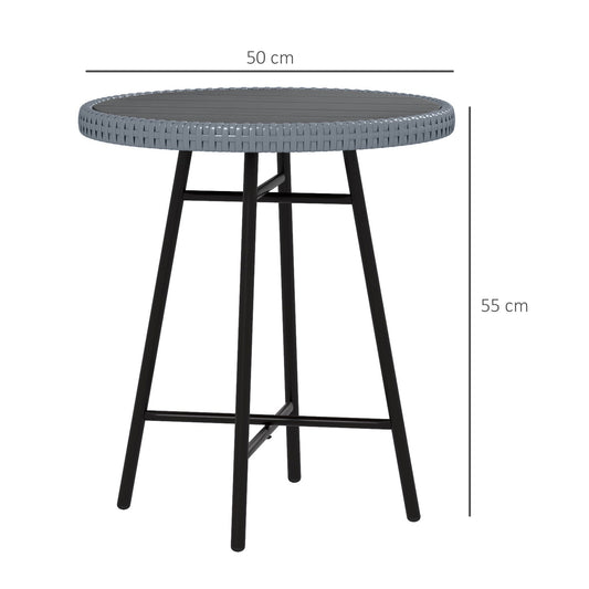 1 Piece PE Rattan Side Table with Plastic Wood Top - Grey