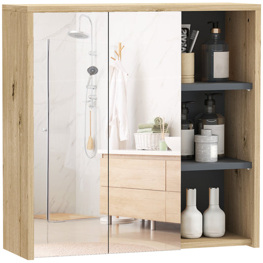 Five-Shelf Mirrored Bathroom Cabinet - Wood-Effect-0