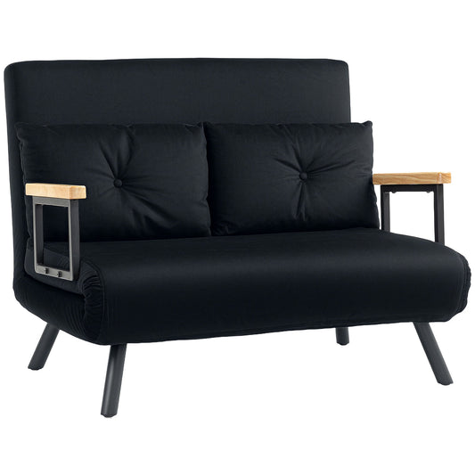4-in-1 Velvet-Feel Double Sofa Bed, with Pillows - Black-0