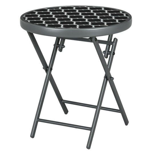 45cm Folding Outdoor Side Table with Marble Glass Top Black