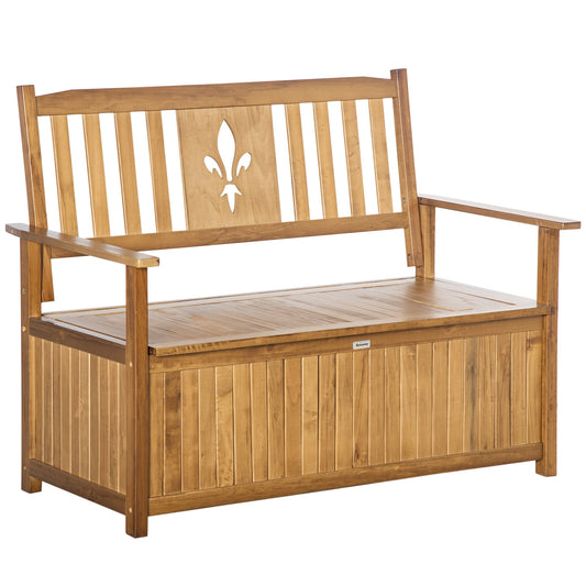2 Seater Wood Garden Storage Bench with Large Storage - Natural
