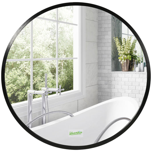 Modern Round Bathroom Mirror with Durable Aluminium Frame - Black-0