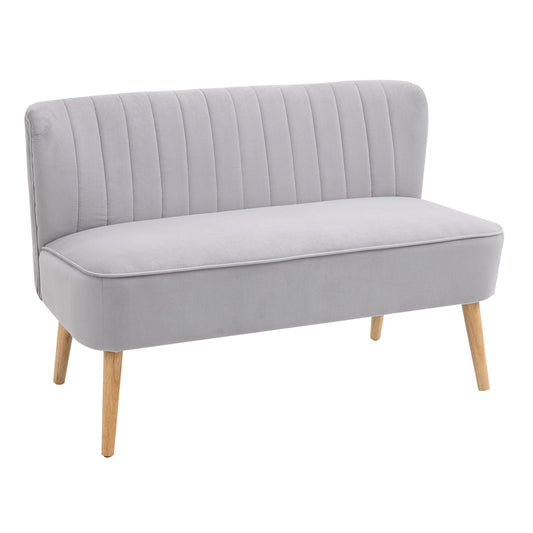 Modern Velvet Double Seat Sofa w/ Wood Frame Foam Padding High Back Soft Comfortable Compact Couch Grey-0