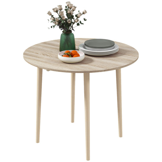 Folding Dining Table, Round Drop Leaf Table, Space Saving Small Kitchen Table with Wood Legs for Dining Room, Natural-0