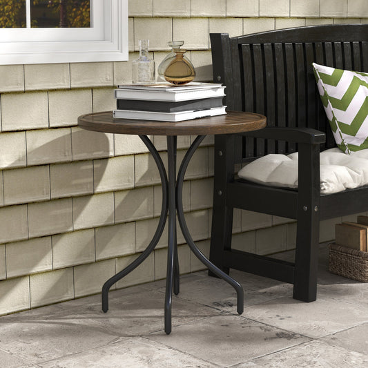66cm Galvanised Steel Garden Table with Slatted Top - Brown