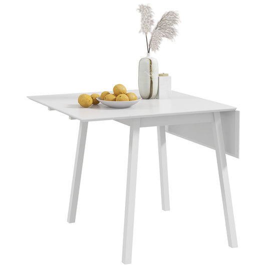 Solid Wood Folding Dining Table, Drop Leaf Table for 2-4 People, Rectangle Kitchen Table for Small Space, White-0
