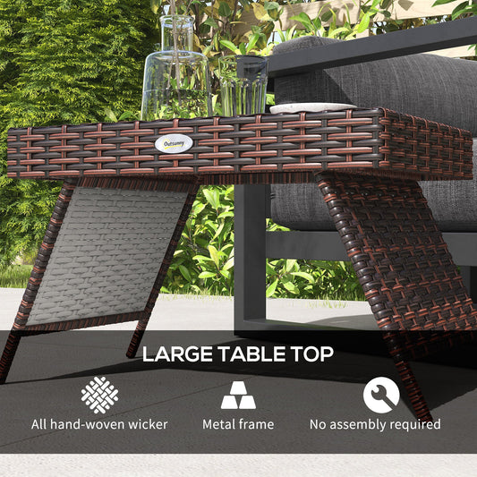 Foldable Rattan Outdoor Side Table with Steel Frame - Brown