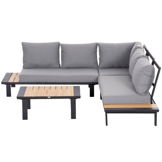 4 Piece Aluminium Garden Sofa Set with Cushions and Tables - Dark Grey-0