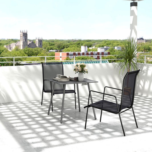 4 Seater Square Garden Table with Slat Top Steel Frame Grey