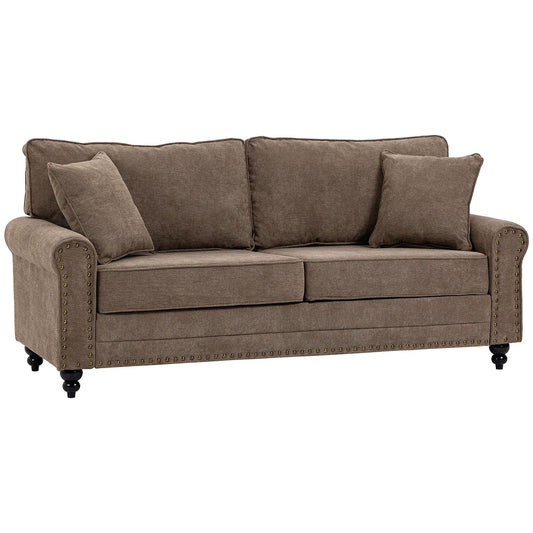2 Seater Sofas for Living Room, Fabric Sofa with Nailhead Trim, Loveseat with Cushions and Throw Pillows, Brown-0