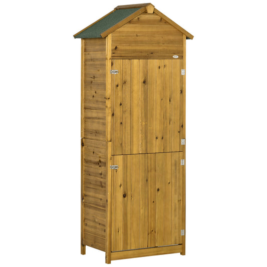 Wooden Garden Storage Shed with 3 Shelves and Asphalt Roof - Natural Wood Effect