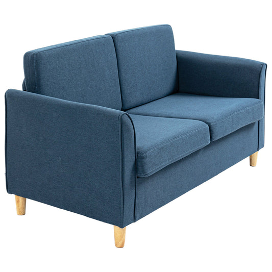 Compact Loveseat Sofa, Modern 2 Seater Sofa for Living Room with Wood Legs and Armrests, Blue-0